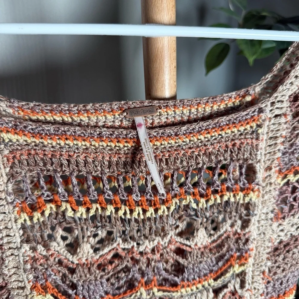 Free People Phoenix Crochet Striped Bell Sleeve Boho Sweater Women’s Size Medium
